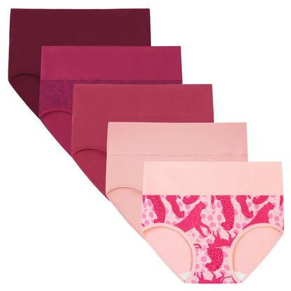 Women's High Waisted Cotton Panties 5-Pack, Soft & Breathable Underwear, Comfortable Full Coverage Briefs for Everyday Wear, Stretchy & Durable Bag Lingerie Fabric