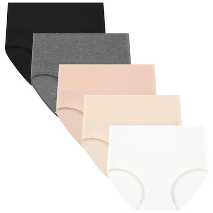 Women's High Waisted Cotton Panties 5-Pack, Soft & Breathable Underwear, Comfortable Full Coverage Briefs for Everyday Wear, Stretchy & Durable Bag Lingerie Fabric