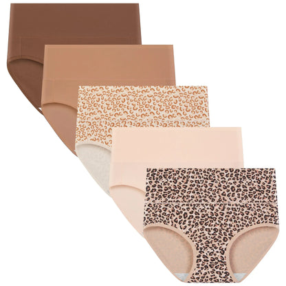 Women's High Waisted Cotton Panties 5-Pack, Soft & Breathable Underwear, Comfortable Full Coverage Briefs for Everyday Wear, Stretchy & Durable Bag Lingerie Fabric