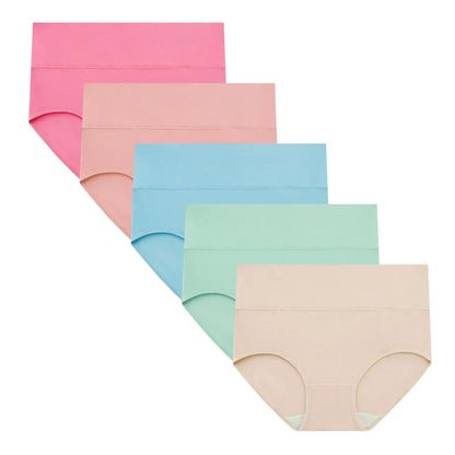 Women's High Waisted Cotton Panties 5-Pack, Soft & Breathable Underwear, Comfortable Full Coverage Briefs for Everyday Wear, Stretchy & Durable Bag Lingerie Fabric