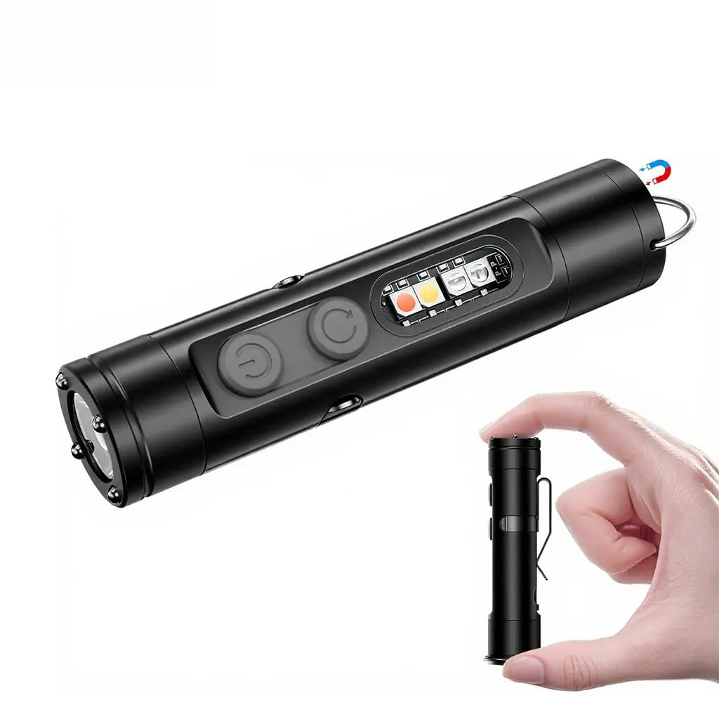 Flashlight 500 Lumens USB-C Rechargeable, Magnetic Base, 3 Color Sidelights, Red-Blue Strobe, Fire Starter, Window Breaker for Outdoor Camping, Emergency, Everyday Carry & Hiking, Compact Keychain LED Light.