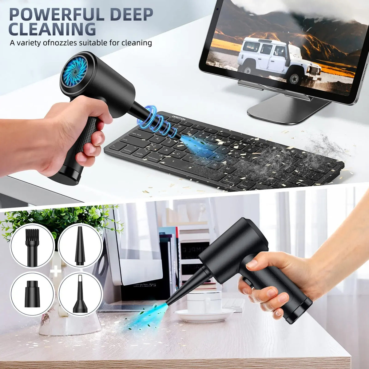 Compressed Air Duster Cleaner, 3-Gear 51,000 RPM Electric Air Duster, Portable 4000mAh Rechargeable Cordless Air Blower with LED Light, Camera Cleaner