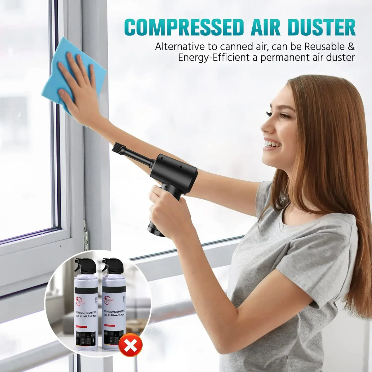 Compressed Air Duster Cleaner, 3-Gear 51,000 RPM Electric Air Duster, Portable 4000mAh Rechargeable Cordless Air Blower with LED Light, Camera Cleaner