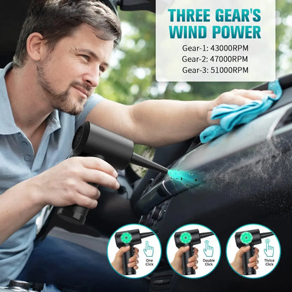 Compressed Air Duster Cleaner, 3-Gear 51,000 RPM Electric Air Duster, Portable 4000mAh Rechargeable Cordless Air Blower with LED Light, Camera Cleaner