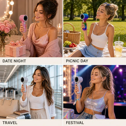 Diamond Handheld Pocket Fan - Personal Small Cordless Wireless Fan with Digital Display, 3-Speed Rechargeable Adjustable for Travel, Outdoor Use, Female Gifts
