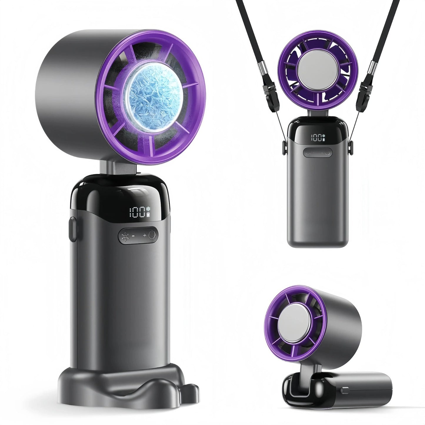 2026 Upgraded Multifunction Portable Fan - Adjustable Speed, High Speed, 3000mAh USB Rechargeable, Ice Cooler, Phone Stand, Foldable for Travel, Home, Adjustable Speed Fan，No air conditioning