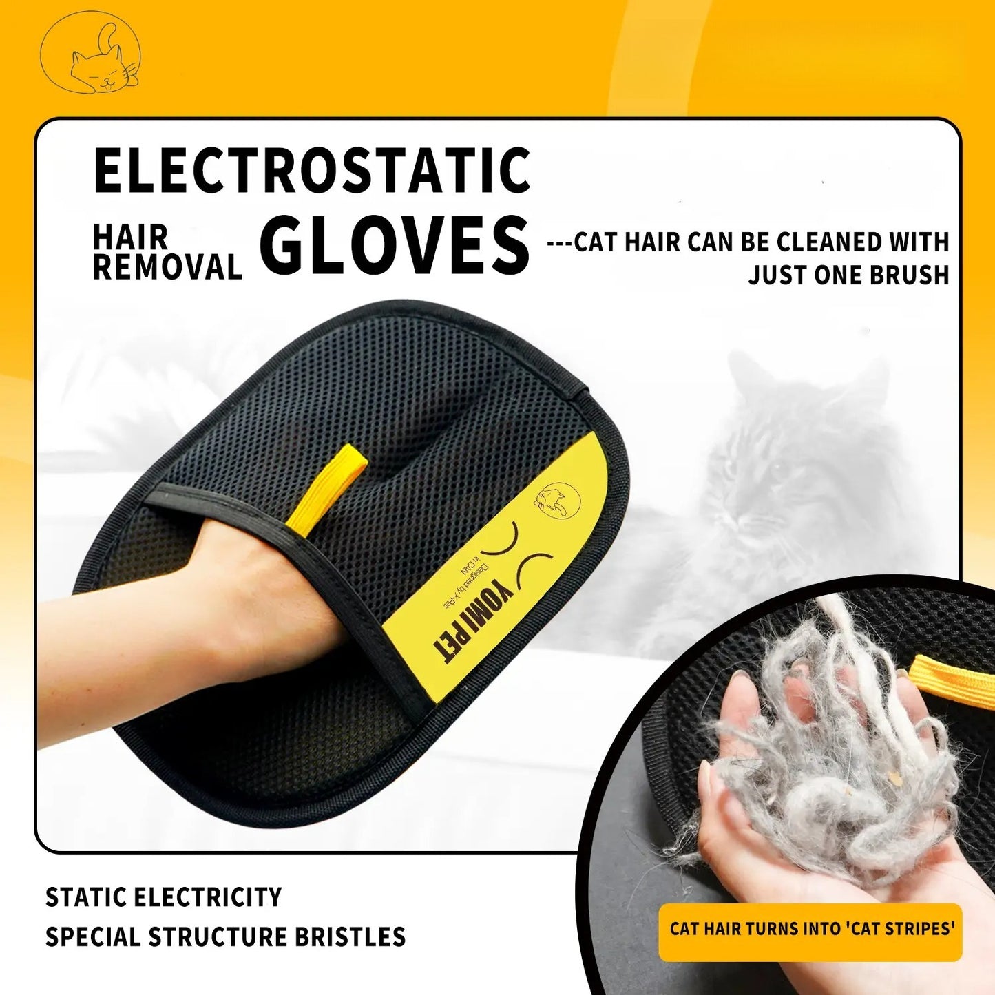 Pet Hair Remover Glove for Cats & Dogs, Reusable Electrostatic Lint Remover Mitt for Furniture, Couch, Carpet & Clothes