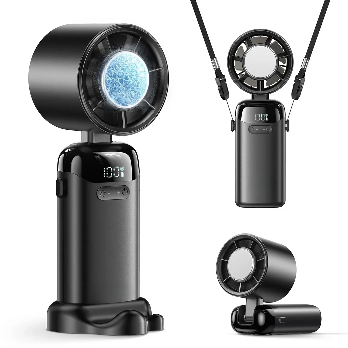 2026 Upgraded Multifunction Portable Fan - Adjustable Speed, High Speed, 3000mAh USB Rechargeable, Ice Cooler, Phone Stand, Foldable for Travel, Home, Adjustable Speed Fan，No air conditioning
