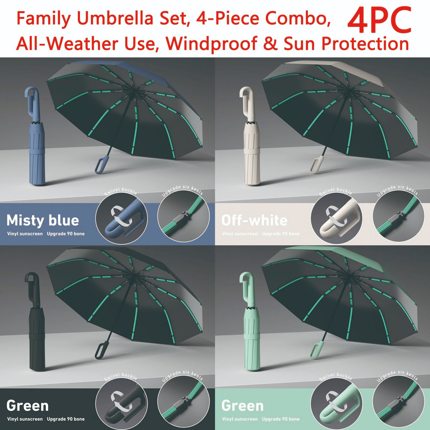 Windproof Automatic Folding Umbrella with Loop Buckle