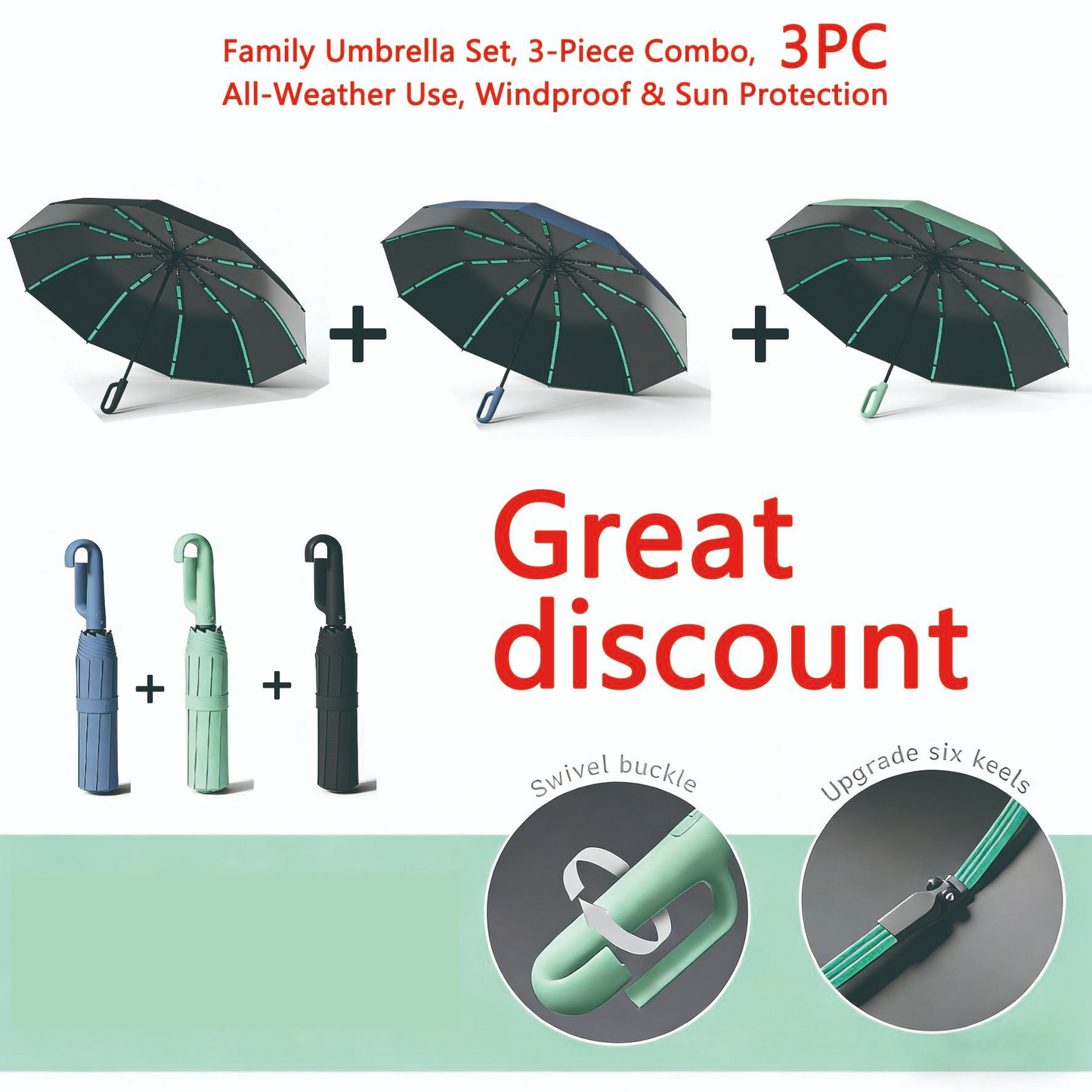 Windproof Automatic Folding Umbrella with Loop Buckle
