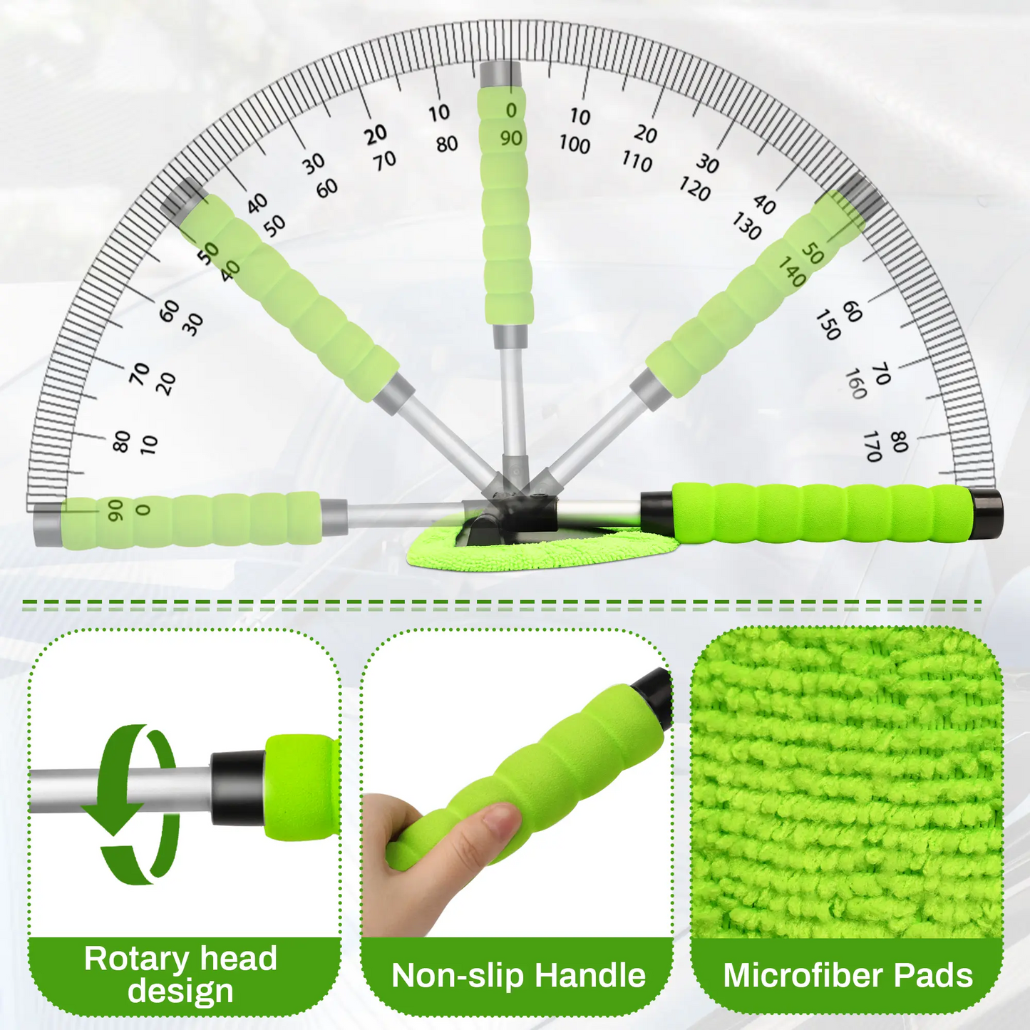 Car Windshield Cleaner with Extendable Handle & Microfiber Pads