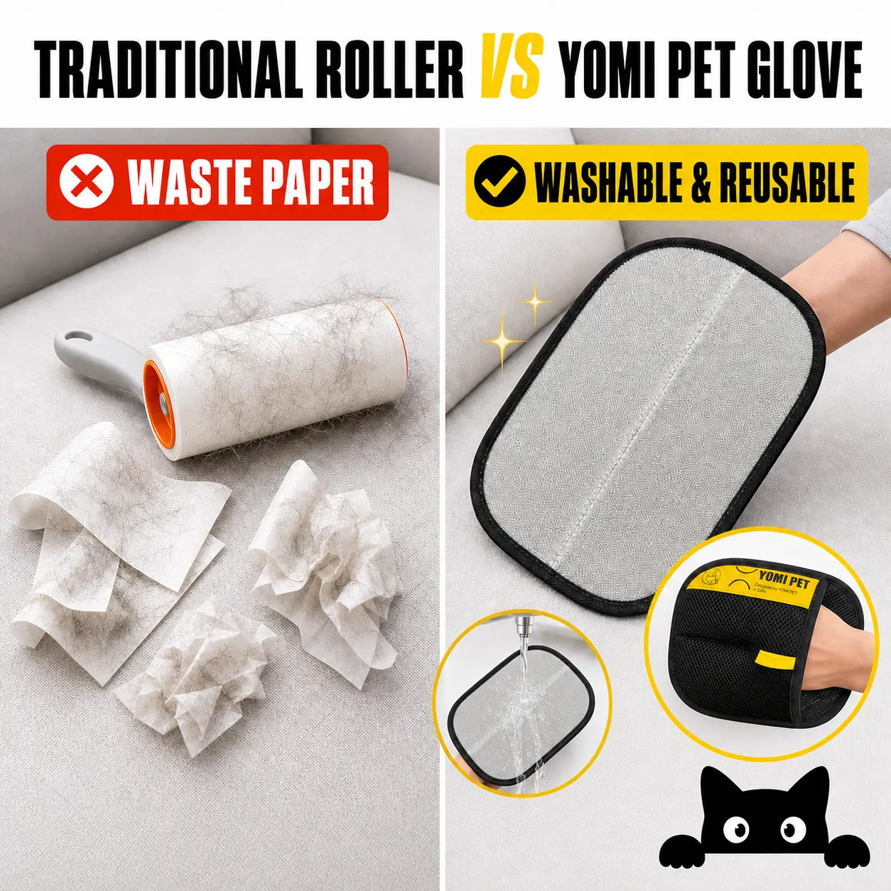 Pet Hair Remover Glove for Cats & Dogs, Reusable Electrostatic Lint Remover Mitt for Furniture, Couch, Carpet & Clothes
