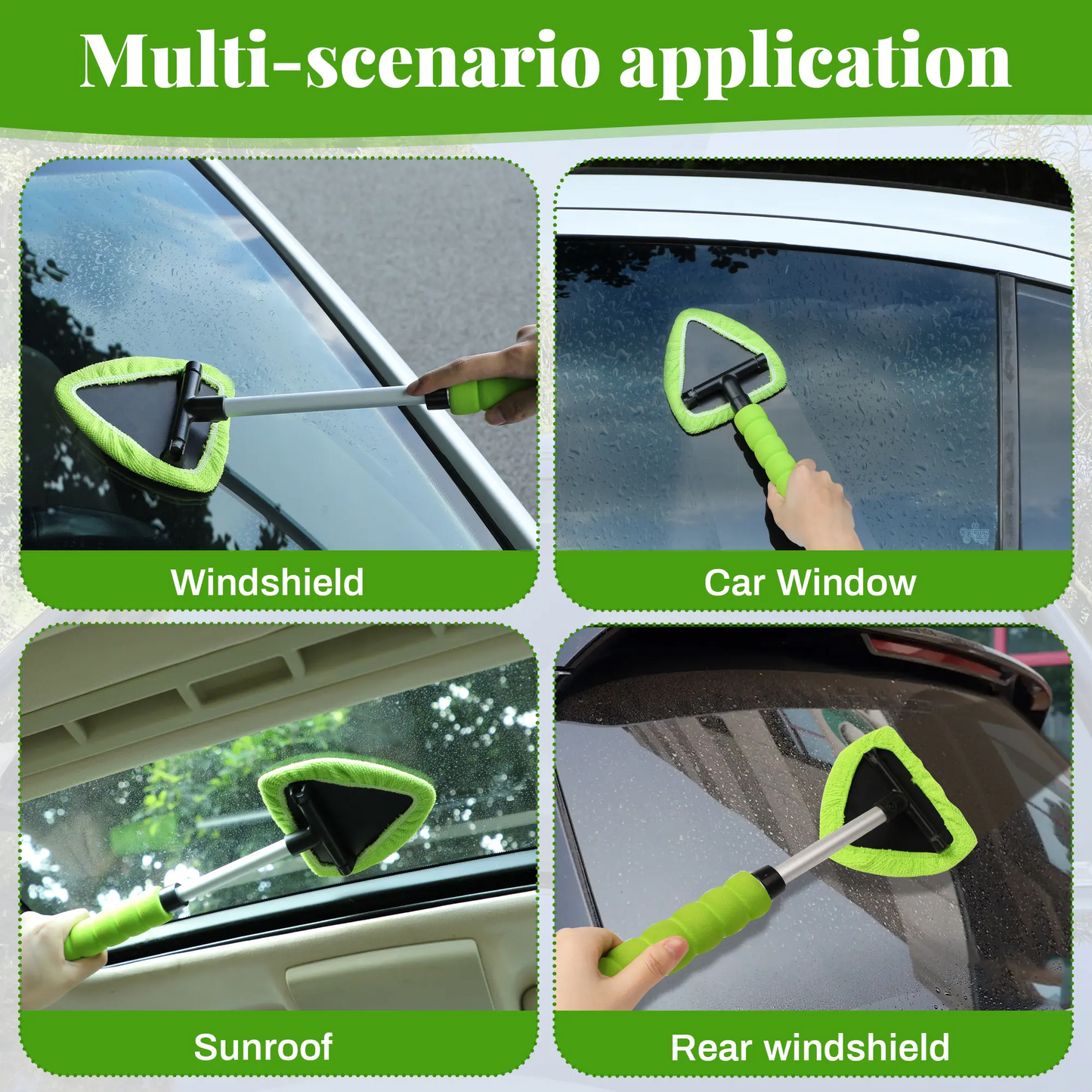 Car Windshield Cleaner with Extendable Handle & Microfiber Pads