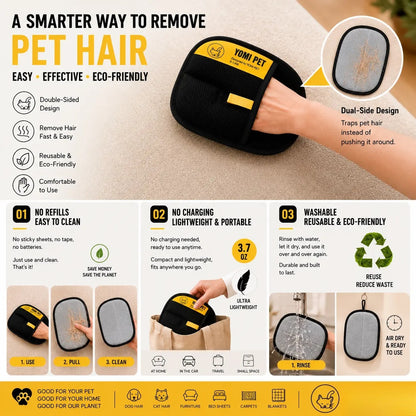 Pet Hair Remover Glove for Cats & Dogs, Reusable Electrostatic Lint Remover Mitt for Furniture, Couch, Carpet & Clothes