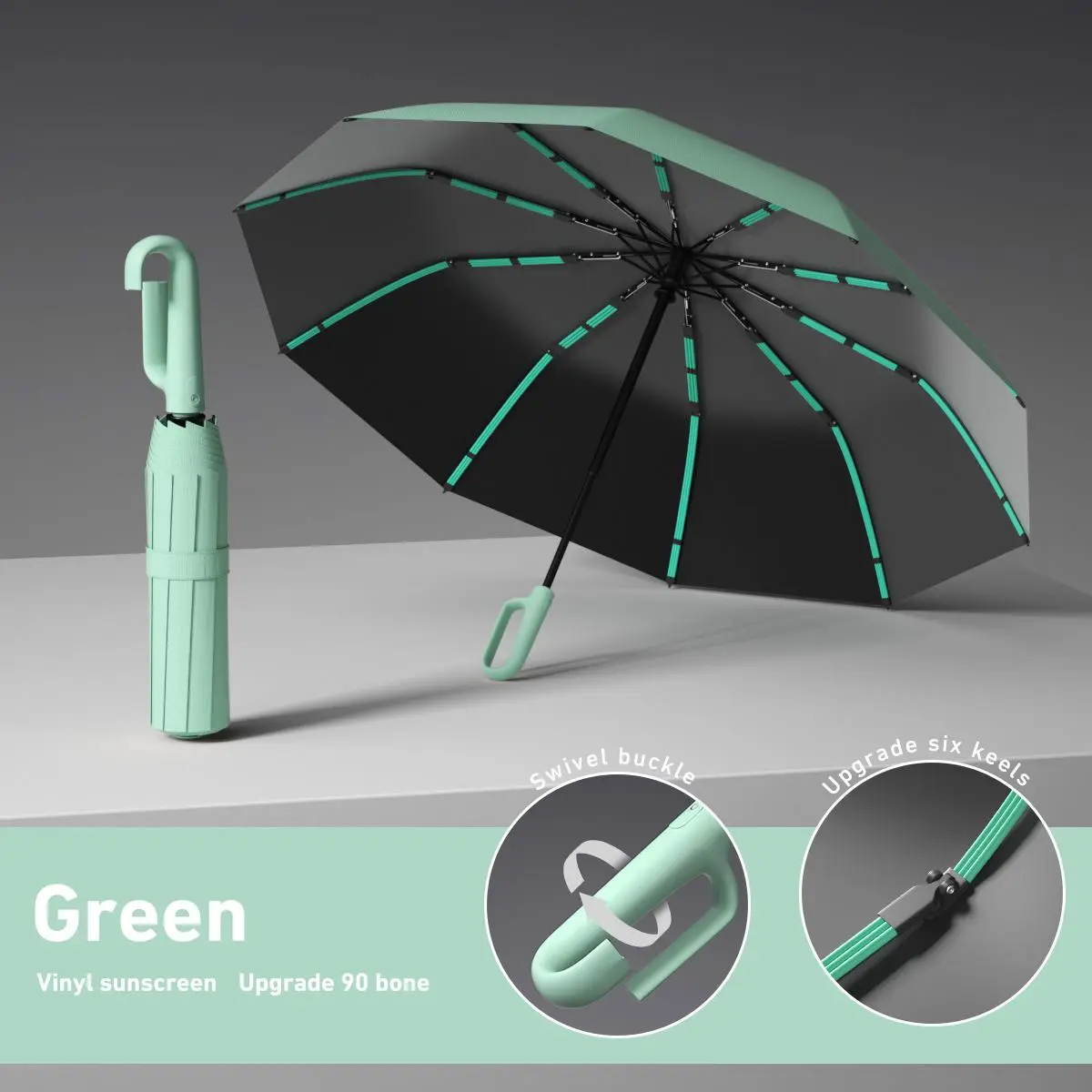 Windproof Automatic Folding Umbrella with Loop Buckle