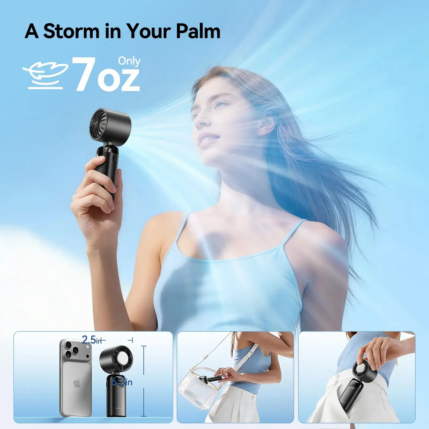 2026 Upgraded Multifunction Portable Fan - Adjustable Speed, High Speed, 3000mAh USB Rechargeable, Ice Cooler, Phone Stand, Foldable for Travel, Home, Adjustable Speed Fan，No air conditioning