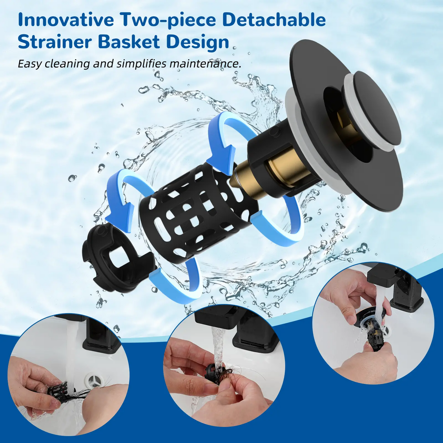 Hibbent 3-in-1 Bathroom Sink Drain Strainer