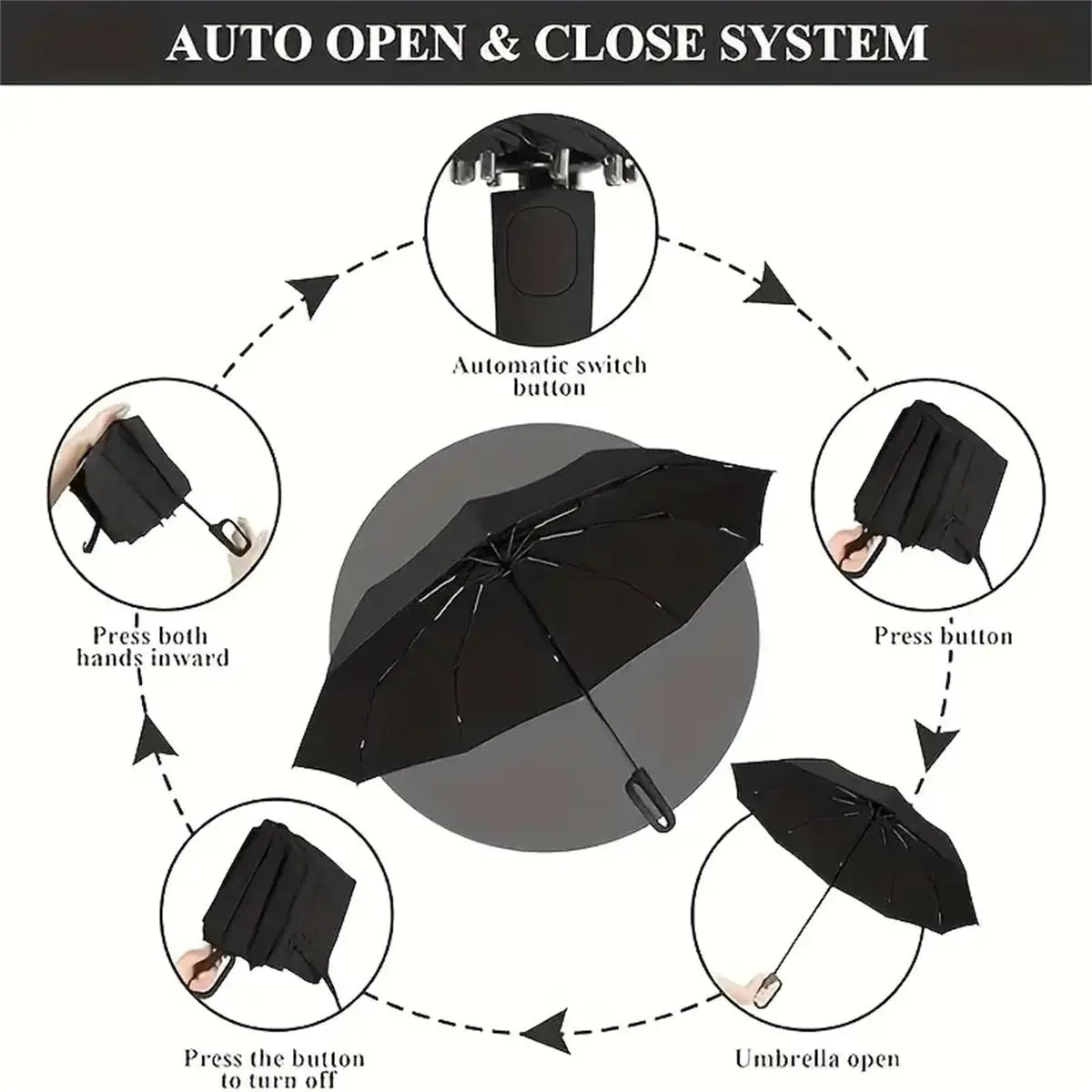 Windproof Automatic Folding Umbrella with Loop Buckle