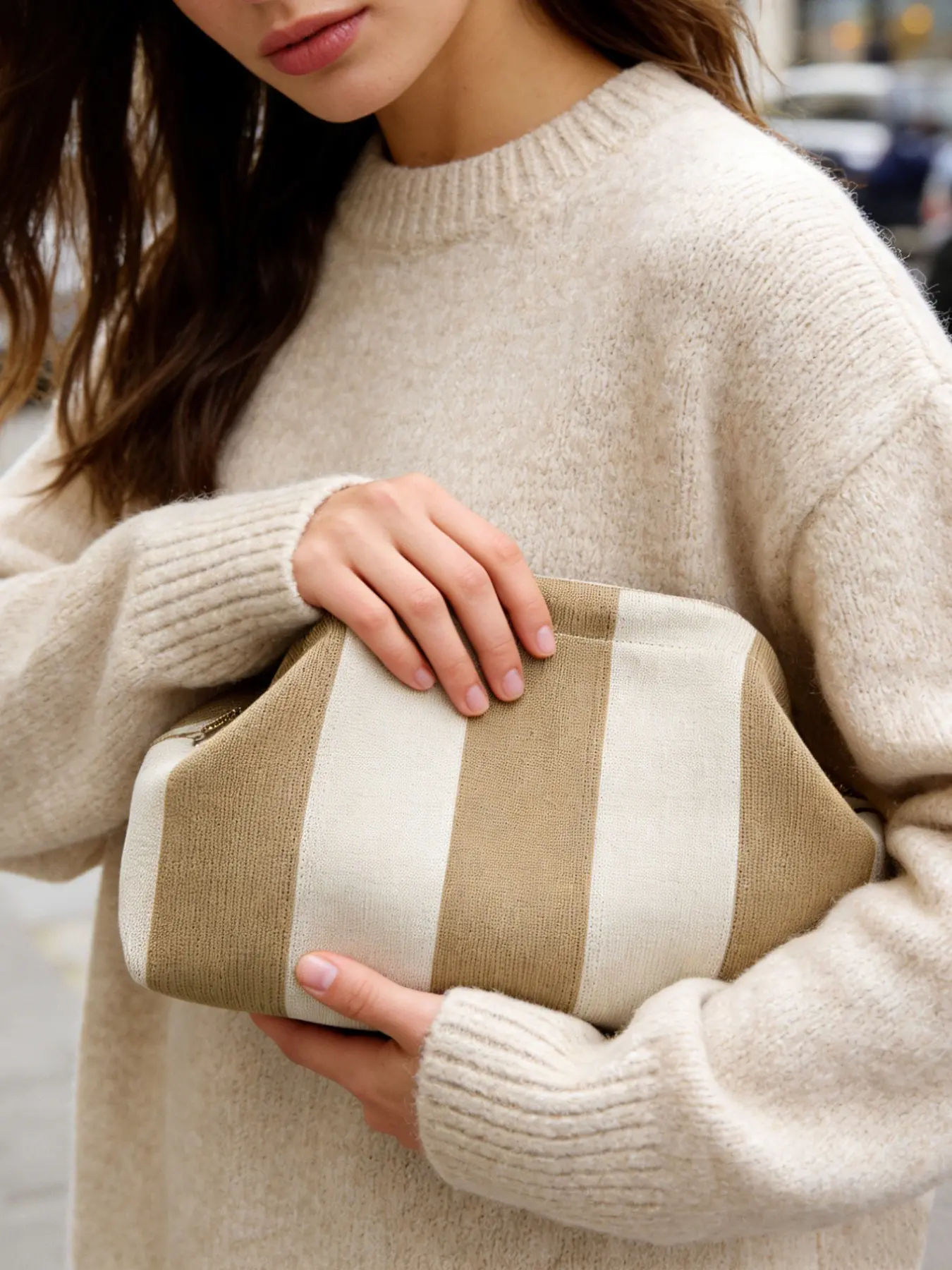 Women's Striped/rhombus/leaf/dot Cloud Handbag, Clip Closure Crossbody Bag, Lightweight Foldable for Daily Use, Gifts for Friends and Valentine's Day